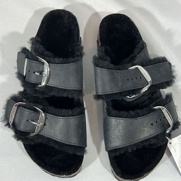BIRKENSTOCK ARIZONA BIG BUCKLE SHEARLING SANDALS BLACK NWT Various - Picture 4 of 11